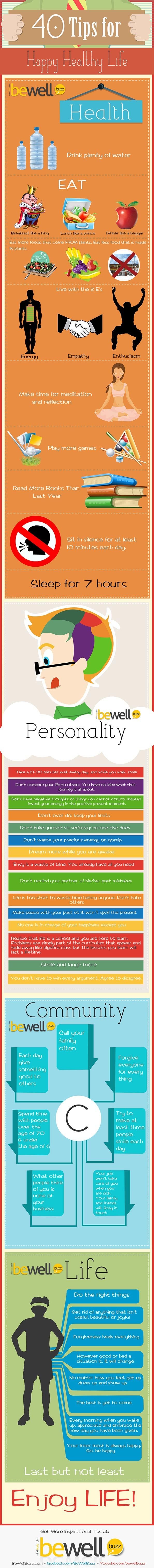 Infographic - 40 Tips To A Happy Healthy Life
