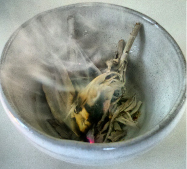 Burning white sage